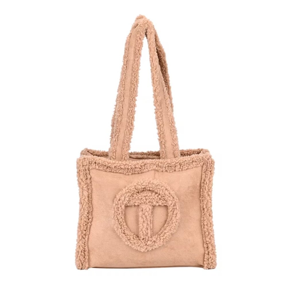 Light Brown Color Plush Fashionable Spacious Tote Bag